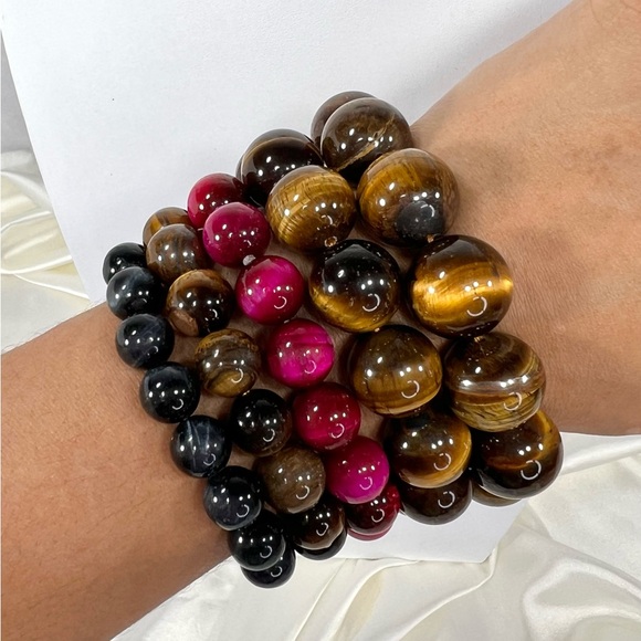 14mm Tiger Eye Gemstone Stretch Bracelet - Picture 3 of 3